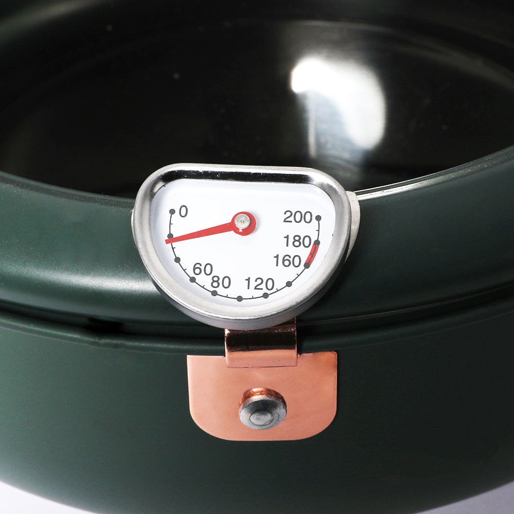 Japanese Deep Frying Pot with Thermometer Non-stick Tempura Fryer Pan 20cm Green - BM House & Garden